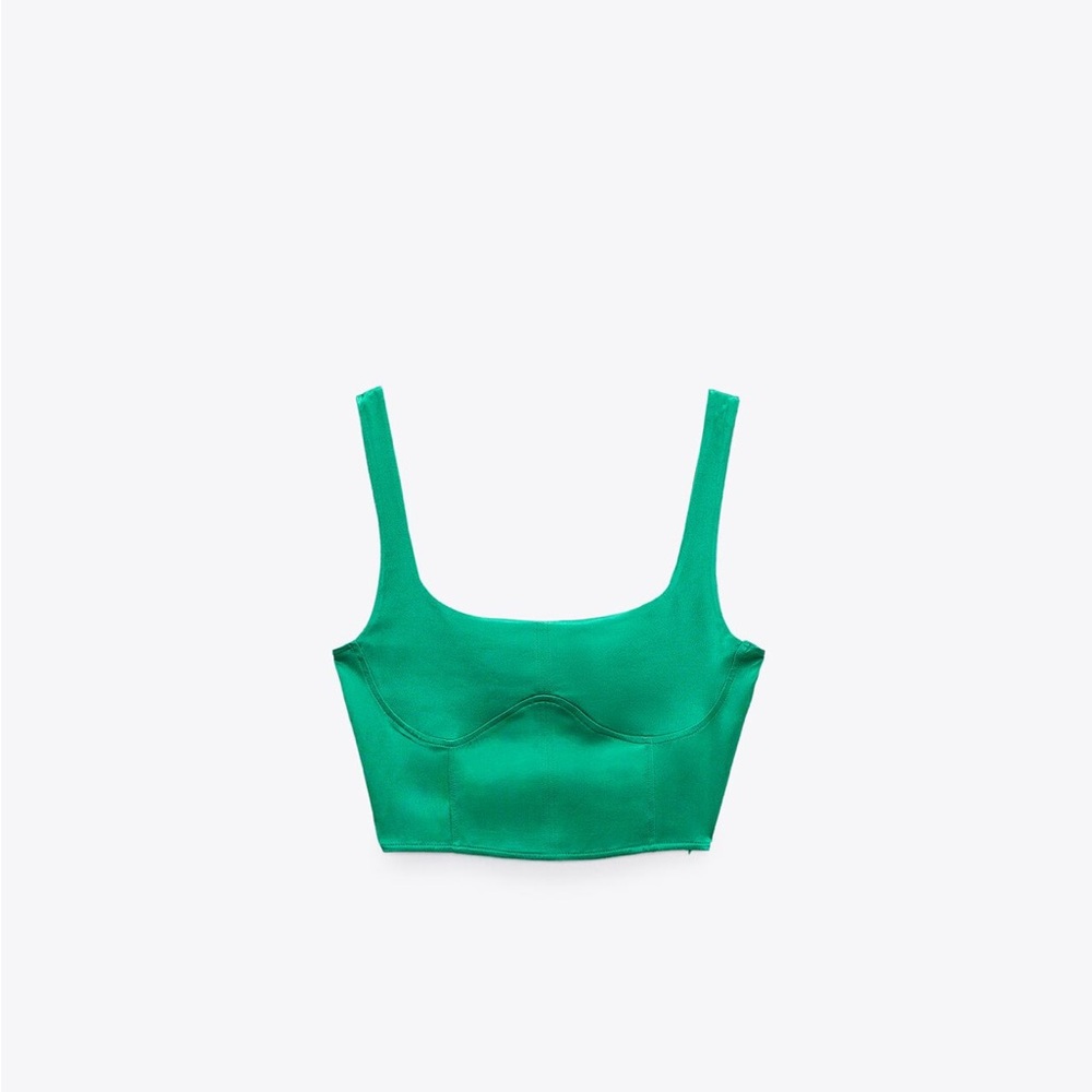 Zara Green Satin Crop Top